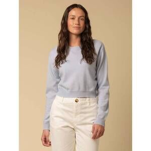 NEW PURE CASHMERE cropped long sleeve sweater in eggshell blue